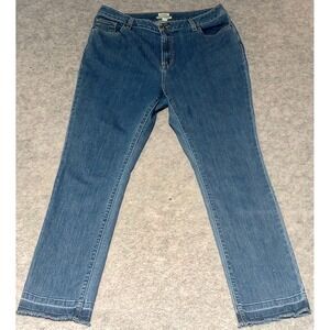 LL‎ Bean Classic Fit Raw Hem Dark Wash Blue Denim Jeans Women's Size 14